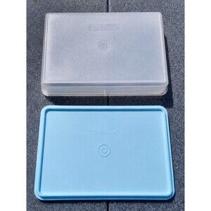 1970s Vintage Tupperware 290-2 Snack N Stor Deli Keeper Blue Lid 291-10 13x9 USA